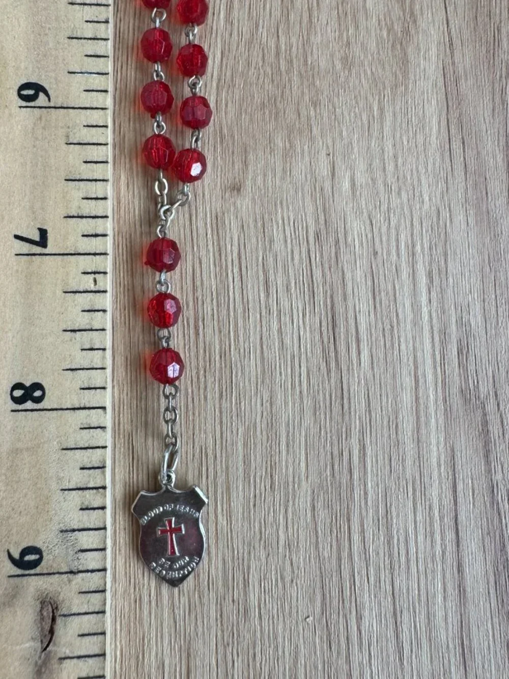 Vintage Red Glass Rosary Blood of Jesus Cross Medal Exodus 12:13 Prayer Beads